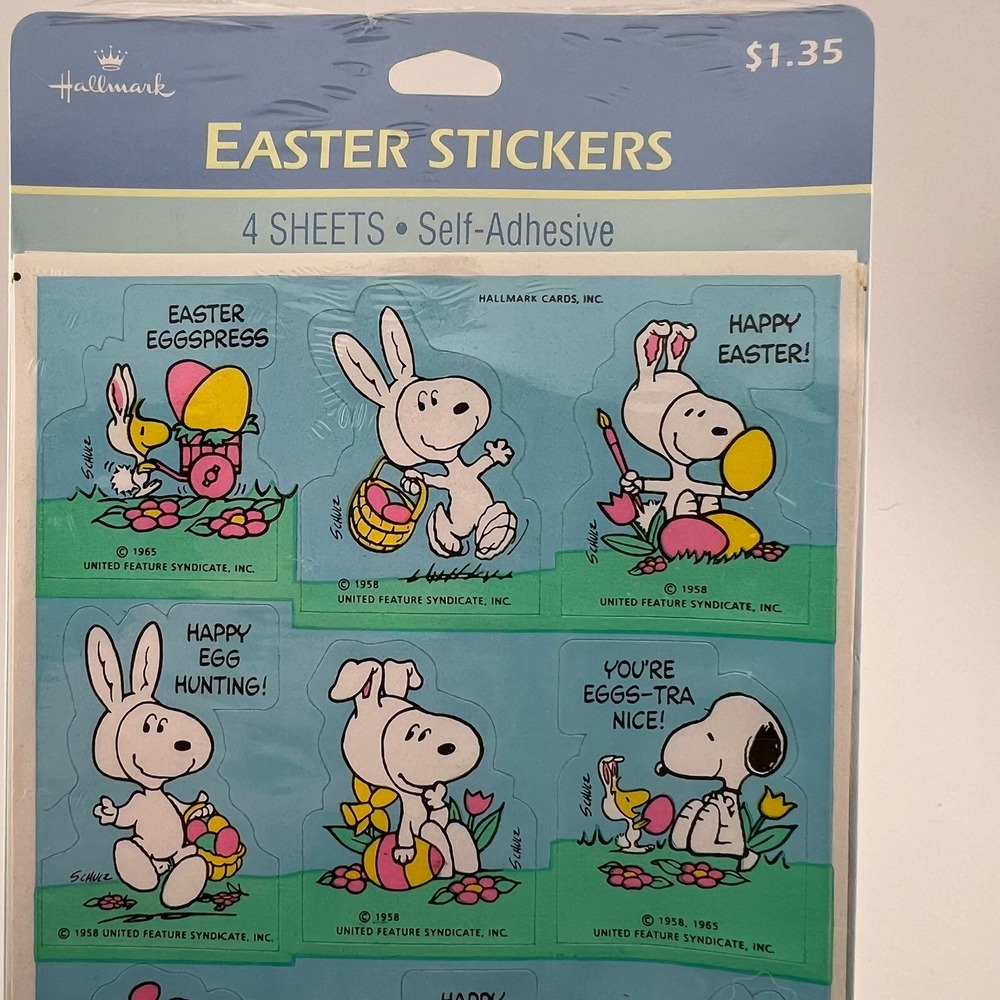 Vintage Hallmark Peanuts Easter Stickers Snoopy Sealed 4 Sheets NOS - Picture 5 of 6